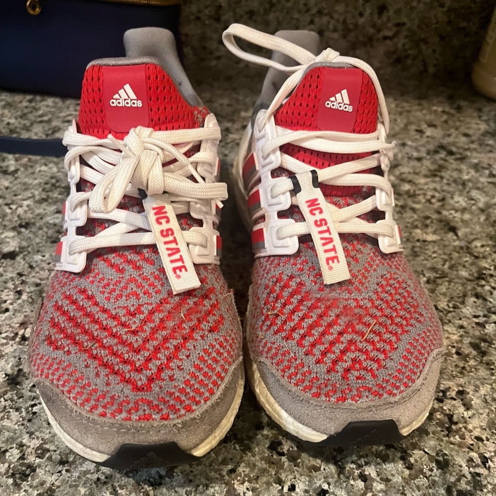 Adidas Red and Gray Knit Pattern Sneakers ULTRA BOOST NC STATE edition